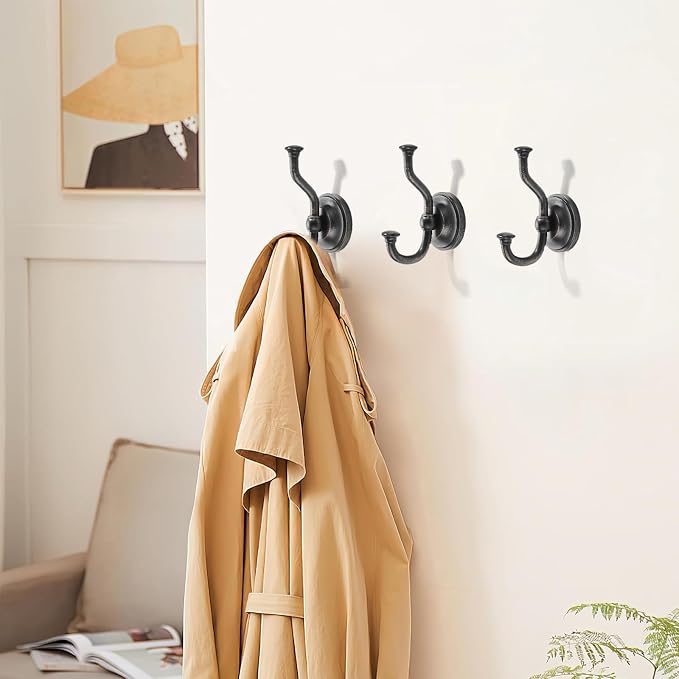 khtumeware 3 Pack 4-1/2 inch Zinc Alloy Oil Rubbed Bronze Large Coat Hooks Suitable for Tile, Wood Board, Glass Walls, Bathroom, Entrance Hall, Kitchen, Multi-Functional Venetian Robe Hooks