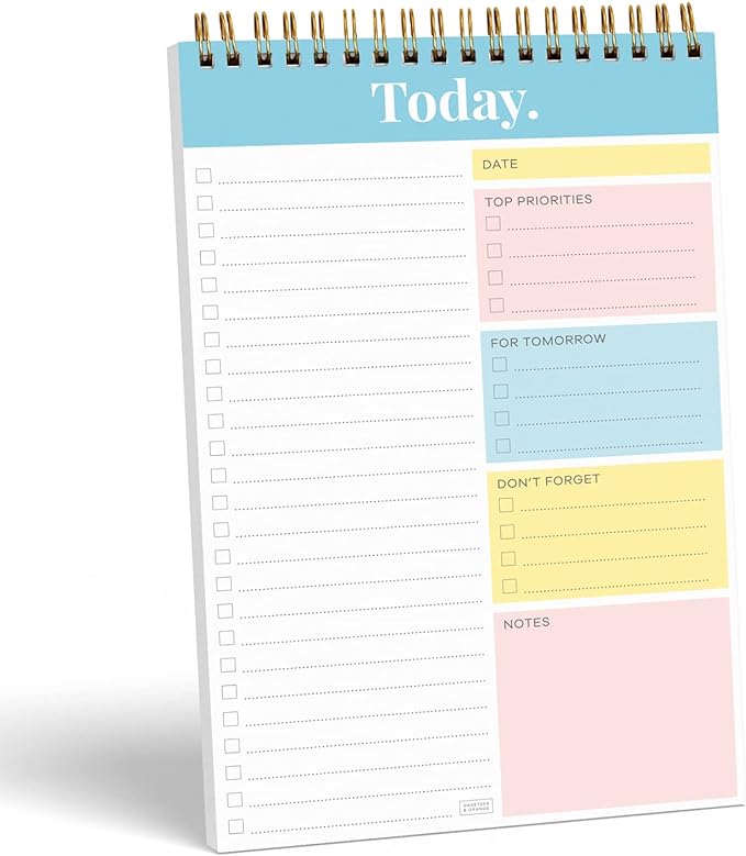 Sweetzer & Orange Daily & Weekly To Do List Notepad – Undated Work Planner & Organizer with Wish List Section, 52-Sheet Coiled Task Pad for Productivity – TURQUOISE To Do List Notebook for Work