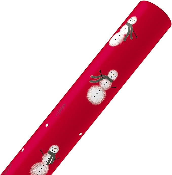 American Greetings Reversible Snowman Christmas Wrapping Paper Roll, Red and White Holiday Gift Wrap (60 sq. ft., 1 Standard Roll Wrap-30 in. x 24 ft.) Minimalist Design with Merry Christmas Script