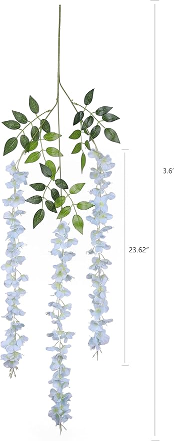 Duovlo 12 Piece Artificial Silk Wisteria Vine 3.6 Feet Hanging Flower Garland String Home Party Wedding Decor (Light Blue)