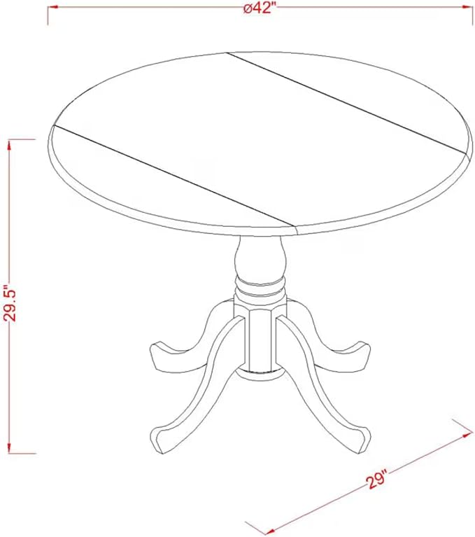 East West Furniture DLT-BLK-T Dining Room Table - a Round Top with 2 Drops Leaf and Pedestal Leg, 42x29.5 Inch, Black Finish