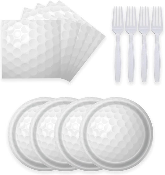 72 Pcs Golf Ball Party Supplies - Paper Plates and Napkins Set for Birthday, Sports, Baby Shower - Disposable Tableware Decorations Serves 24