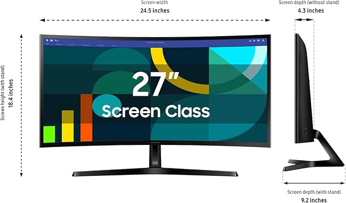 Samsung 27" Essential S3 (S36GD) Series FHD 1800R Curved Computer Monitor, 100Hz, Game Mode, Advanced Eye Comfort, HDMI and D-sub Ports, LS27D366GANXZA, 2024