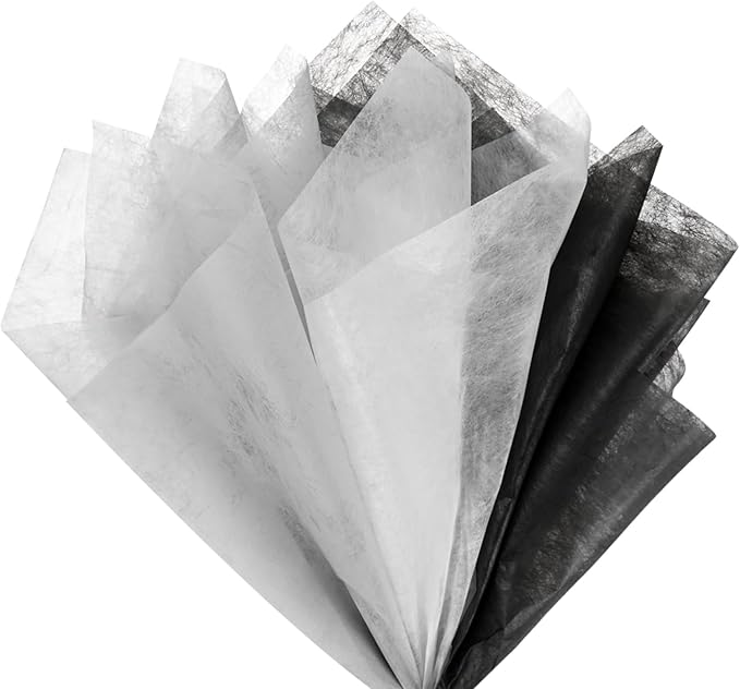 M METERXITY 60-Sheet Korean Cotton Wrapping Flower Paper, Waterproof Floral Wrapping Cotton Paper for Bouquets/Gift Packaging [White,Black,Gray]