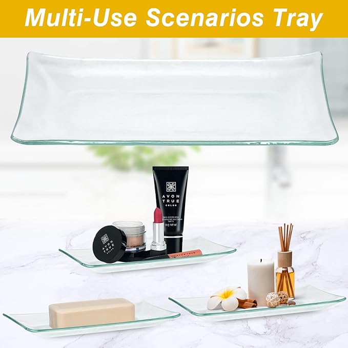 Bathroom Accessories Set, 4Pcs Clear and Gold Glass Bathroom Accessories Sets Complete w/Lotion Soap Dispenser, Toothbrush Holder, Apothecary Jar, Vanity Tray, Bathroom Decor