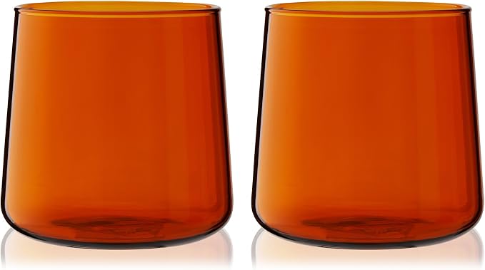 Viski Aurora Wine Glasses, Elegant Amber Colored Cocktail Tumblers, Stylish Glassware for Red and White Wines, Perfect for Hosting, Housewarming, Birthday, Home Bar Accessories, 10.5 oz, Set of 2