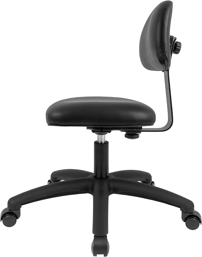 Chair Master FSS Series Square seat Low (17"-22") seat Height Chair. Vinyl-for Office, Garage, Desk, Shop, Computer, Doctor, Medical, Easy to Clean! (Black, Low, Self Braking Casters)