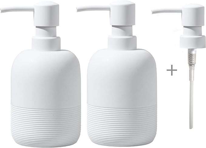 GalDal White Soap Lotion Dispenser with A Spare Pump,Liquid Hand Soap Dispenser Sets for Bathroom Countertop,2pcs/Set Soap Dispenser for Kitchen