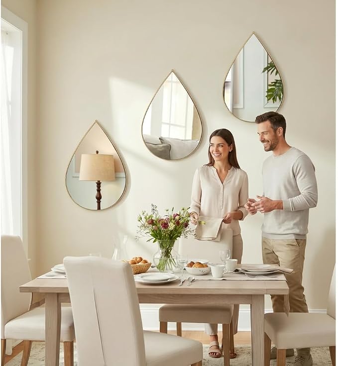 DECANIT Decorative Wall Mirrors Set of 3,Gold Accent Hanging Mirrors for Living Room, Bedroom & Entryway – Modern Farmhouse & Boho Home Decor