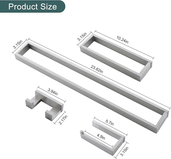 Brushed Bathroom Hardware Accessories Set 4 Pieces Brushed Nickel Towel Bar Set, 23.6 Inch Towel Rack Set SUS304 Stainless Steel Bathroom Set,Wall Mounted