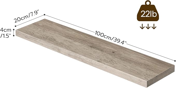 HOOBRO Floating Shelves for Wall, Wall Mounted Shelf Set of 2, 39.4" Hanging Shelf with Invisible Brackets, for Wall Decor Storage in Bathroom Bedroom Kitchen Living Room Office, Greige BG100BJP201