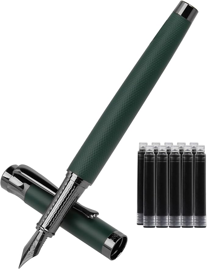 BOCIYER Luxury Fountain Pen Set,Ink Pen for Smooth Writing,Medium Nib,Includes 10 Ink Cartridges&Ink Converter,Best Pen Gift Case for Men & Women,fancy,calligraphy,Executive,Office pen-Green