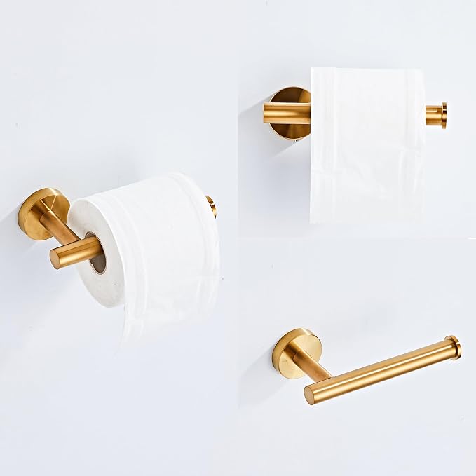 Brushed Gold Bathroom Hardware Set 10 Piece with Towel Racks for Bathroom, SUS304 Stainless Steel Bath Towel Bar Set, 24 Inch Wall Mounted Accessories Kit…
