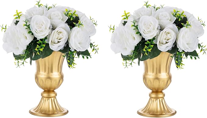 Nuptio Gold Vases for Centerpieces Wedding - 2 Pcs 9in Height Metal Urn Planter Elegant Wedding Centerpieces for Tables - Trumpet Vase for Weddings Party Decoration Centerpiece Table Decorations