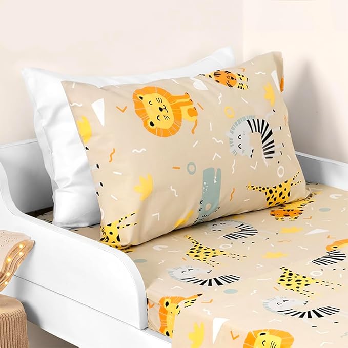 Salt Earth 100% Cotton 210TC Kids Bedsheet, Twin Sheets Set for Toddler Bed, 3 Piece Bedding Set Including Flat Sheet, Fitted Sheet, and Pillowcase, Themed Sheets for a Playful Kids Bed (Summerland)