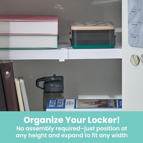 LockerMate Adjust-A-Shelf - Versatile Locker Shelf for School, Office, Gym | Easy to Use, White