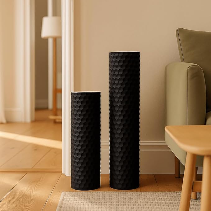 Leewadee Black Tall Floor Vase, Set of 2 Decorative 24/19″ Large Black Vases from Metal for Home Decor Living Room, Style with Pampas Grass for Modern, Vintage, Rustic or Farmhouse Room Decor