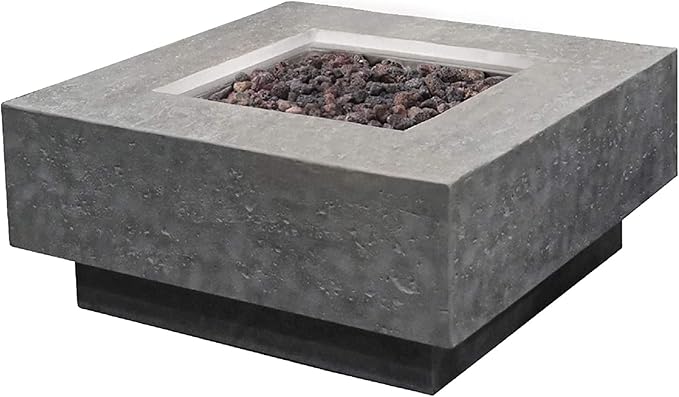 Elementi Manhattan Concrete Fire Pit 36" x 36" Outdoor Patio Firepit Includes Lava Rocks Modern Fire Pits & Outdoor Fireplaces for Garden, Deck, Indoor & Outdoor Heating