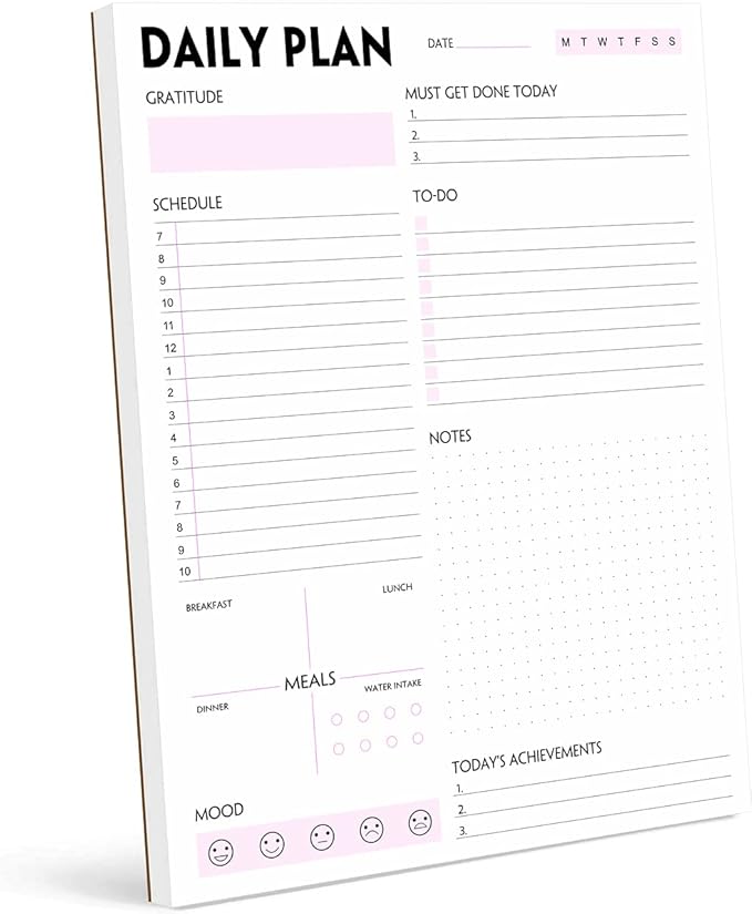 Daily Planner Notepad - Tear-Off Daily Planning Pad, Organizer with To Do Lists, Schedule, Appointment, Productivity Tracker, 50 Undated Sheets, 8.5 x 11 in