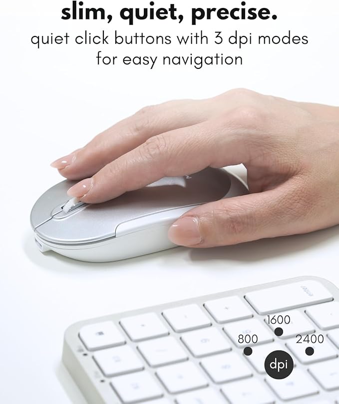 Macally Bluetooth Mac Keyboard and Mouse - Compact (2 Zone) Wireless Apple Keyboard and Mouse Combo with Number Pad - Multi Device, Rechargeable - for Mac, MacBook Pro/Air, iPad, iPhone - Silver