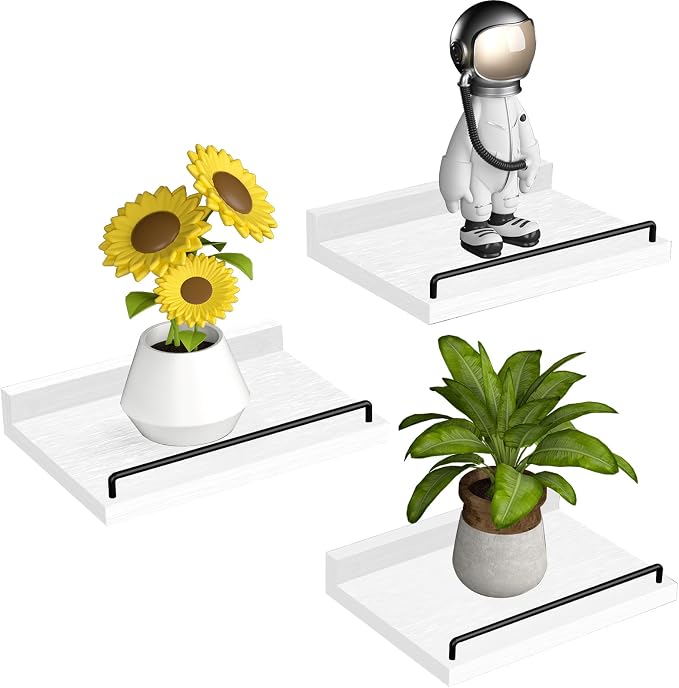 RYOFOBETTO Small Floating Shelf, 6X9 Inches Farmhouse Wall Shelves for Living Room, Bedroom, Picture Frames, Plants, Kitchen, Set of 3 (White and Black)