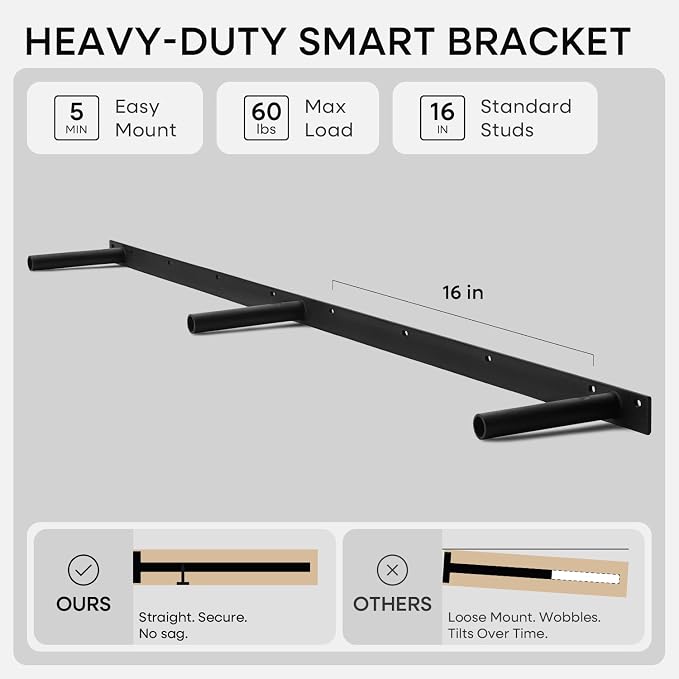 Homeforia Classic Walnut 60 inch Floating Shelf, High End Solid Real Wood Small 60inch Floating Shelves for Wall Mounted, 60in Floating Shelves, Heavy Duty Bracket, 60 X 6.5 X 1.75 inches, Set of 2
