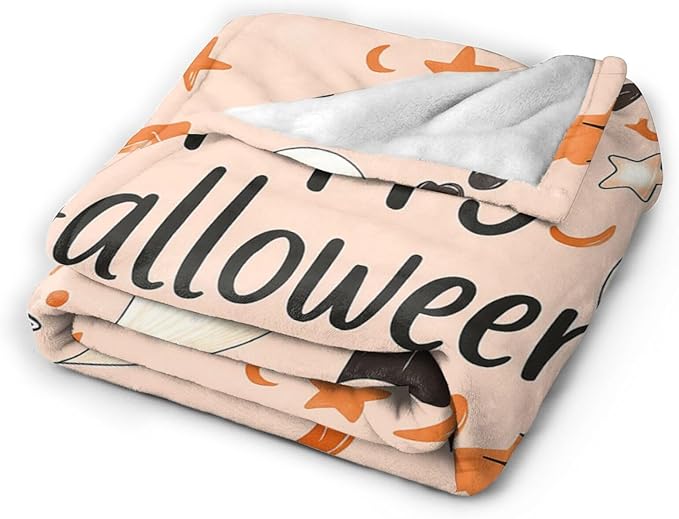 Happy Halloween Blanket Pumpkin Throw Blanket Pink Cute Bat Ghost Soft Cozy Fleece Fuzzy Stuffed Plush Flannel Gifts for Girls Women Boys Kids Adults 40''x50''