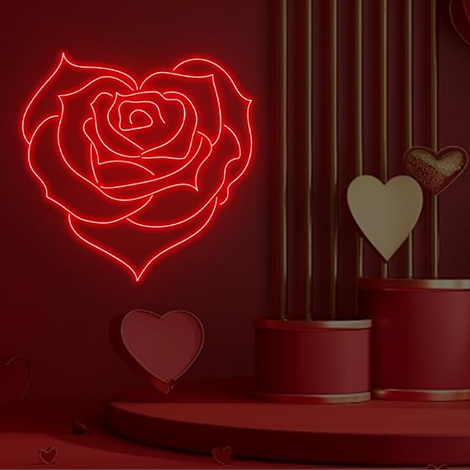 Heart Rose Neon Sign, Heart Rose Led Sign, Wedding Wall Decor, Valentine'S Day Decorations Gifts for Lover,Bedroom Bar Living Room Party, Wedding Anniversaries Party, Marriage Proposal