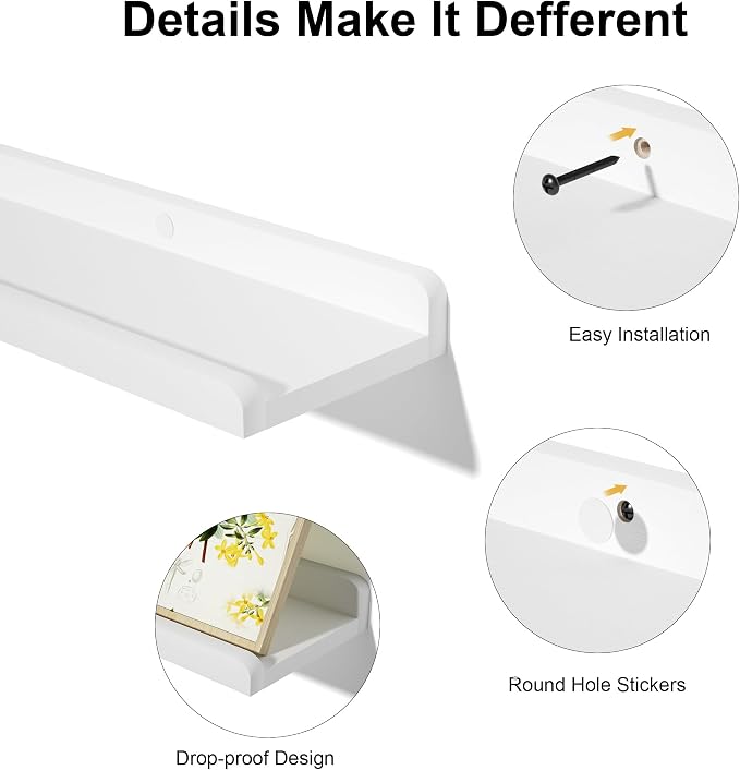 Love-KANKEI 48 Inch Long Floating Shelves Wall Mounted Set of 2, Large Wood Wall Shelves for Storage, Rustic Hanging Shelves for Display,Bedroom Living Room Bathroom Kitchen Office White