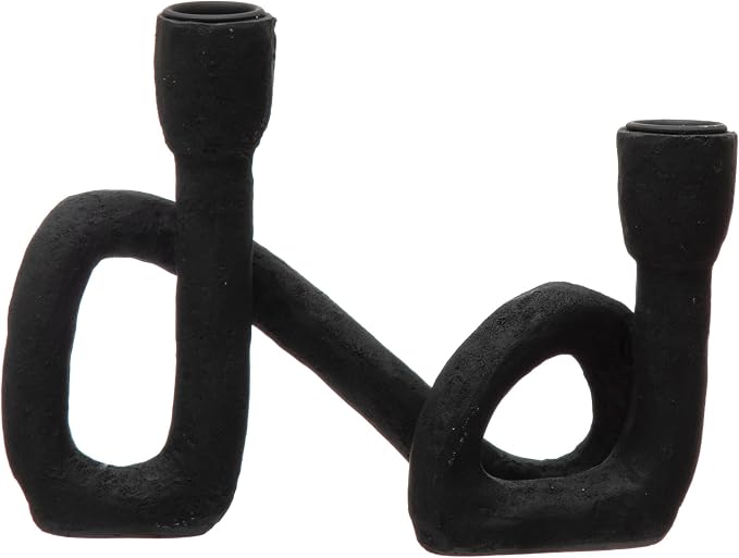 Bloomingville Decorative Resin Double Taper Candle Holder, Black