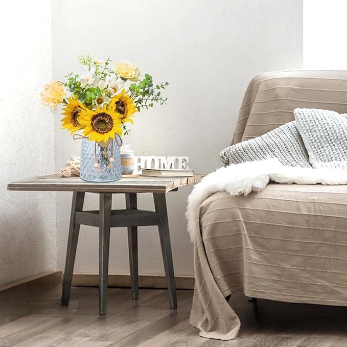 Artificial Flowers with Glass Vase, Fake Flower Bouquet Faux Sunflower in Vases for Home Dcor Flowers Modern Home Decor Table Decorative Flower Vase for Dinner Office Bedroom, Yellow