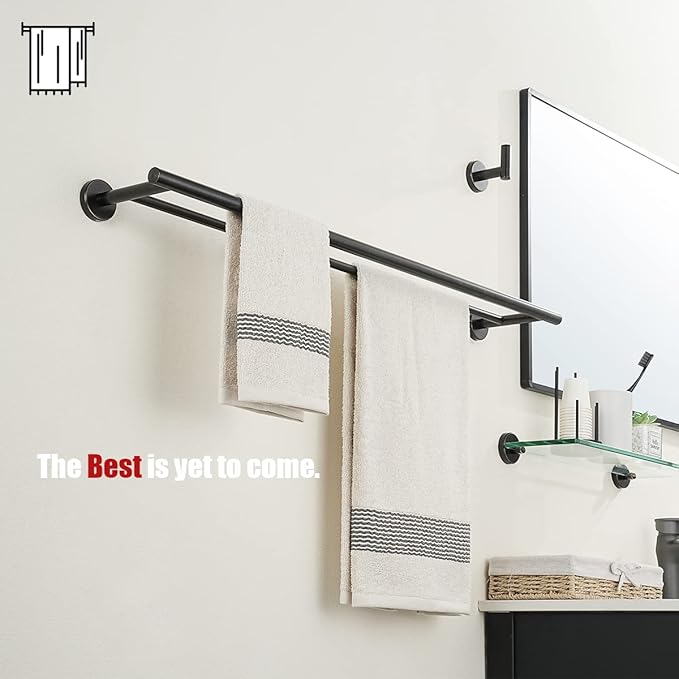 JQK Double Bath Towel Bar, Oil Rubbed Bronze 33 Inch 304 Stainless Steel Thicken 0.8mm Towel Rack for Bathroom, Towel Holder Wall Mount, Useable Length 30 Inch 2 Pack, TB100L30-ORB-P2