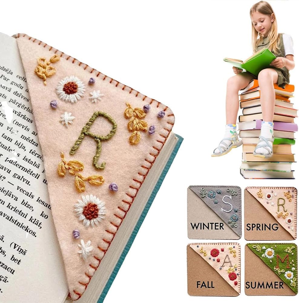 Skiennix Personalized Hand Embroidered Corner Bookmark - Cute Flower Design | Ideal Gift for Book Lovers