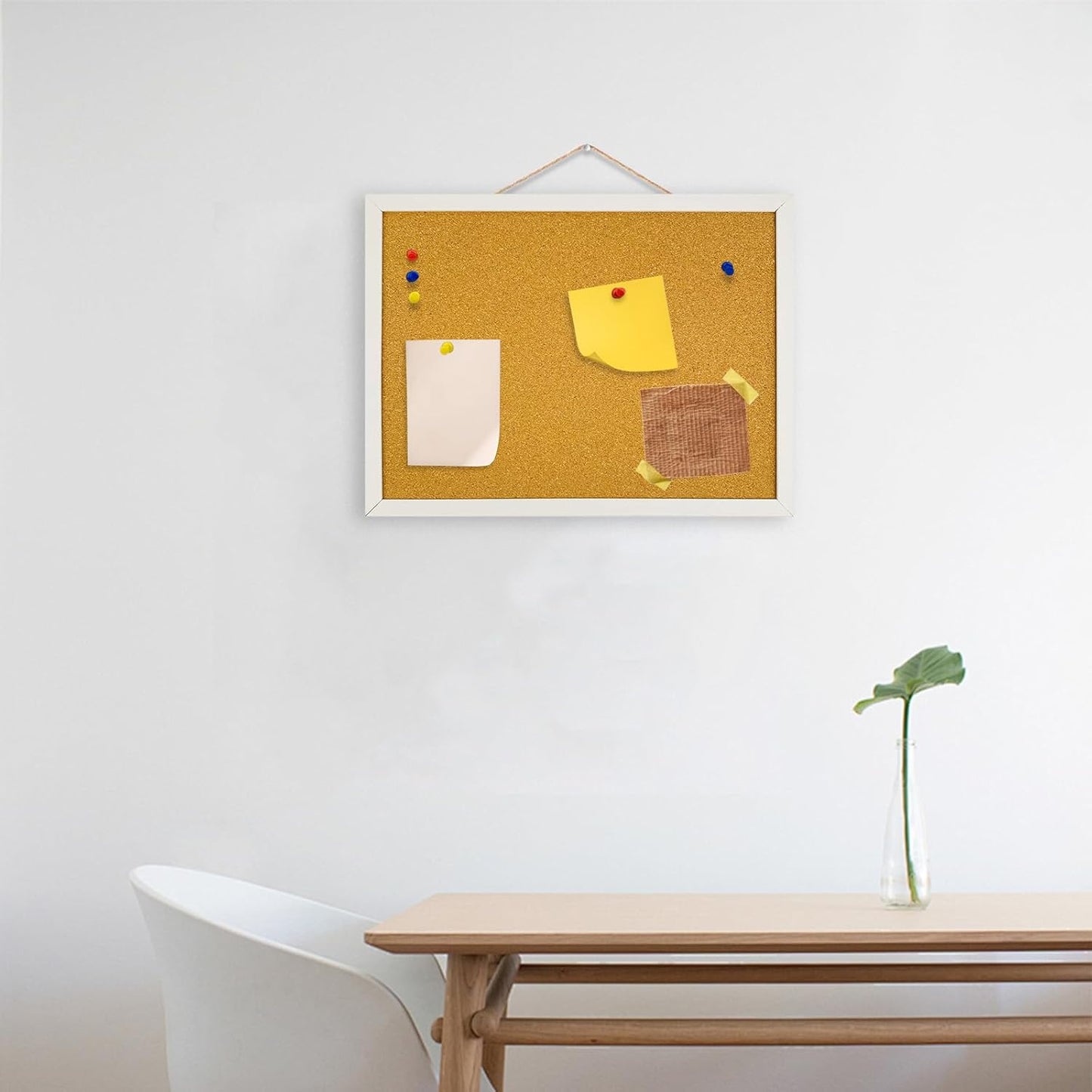 Skiennix Cork Bulletin Board - 15.7 X 12 Inches with White Oak Wood Frame for Office & Home Decor