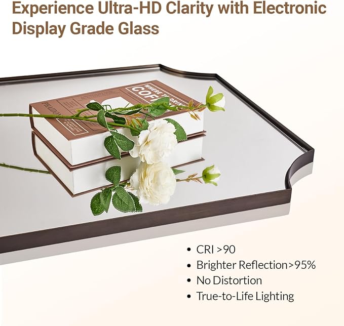 ANDY STAR Brushed Bronze Mirror, 24"x40" Bathroom Vanity Mirror, Scalloped Rectangle Mirror with Rust-Proof Stainless Steel 1" Frame, Hangs Vertically or Horizontally