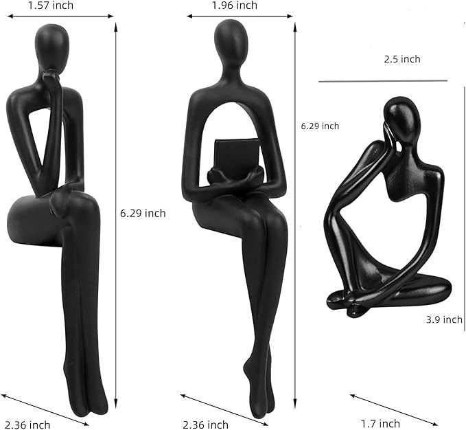 Prettidecor Gold Home Decor Thinker Statue Accents, Set of 3 Thinker Sculptures Office Decor Modern Abstract Resin Decoration on Shelf Table Desk for Living Room Office Bedroom (Black, Small)