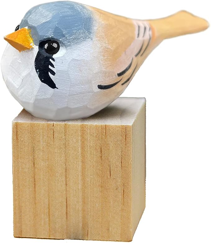 Bird Figurines Hand Carved Painted Wooden Statues for Home Decor, Gift for Bird Lovers,Housewarming, Birthday, Christmas, Anniversaries (NO.17-Bearded Tit)