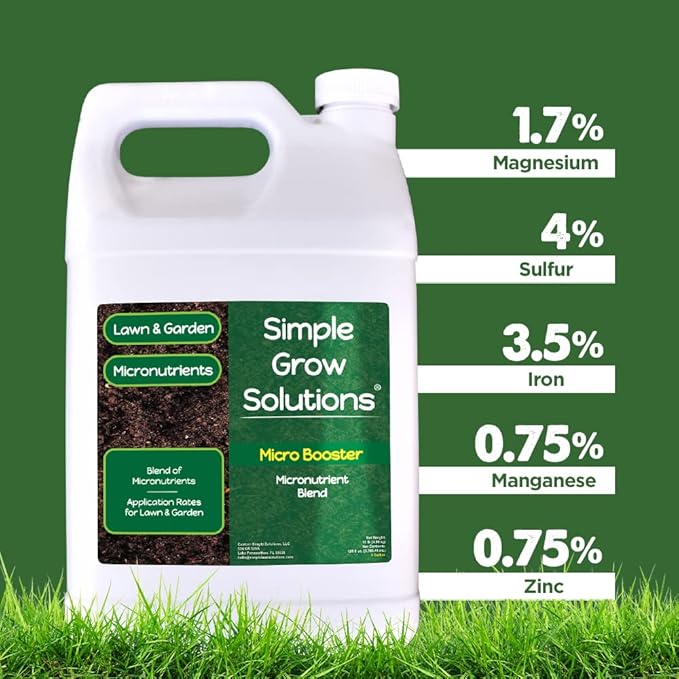 Organic Micronutrient Booster Lawn Fertilizer - Simple Grow Solutions- Garden & Lawn Fertilizer- Grower, Gardener- Liquid Food for Grass, Tomatoes, Flowers, Vegetables (1 Gallon)