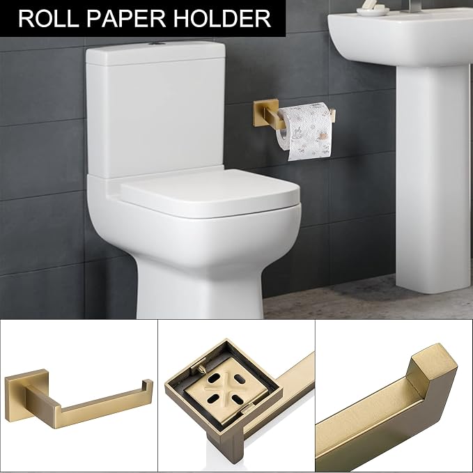 Brushed Gold Towel Bar Set Bathroom Hardware Set, 5 Pieces Gold Bathroom Accessories Set Stainless Steel Wall Mounted Towel Holder for Bathroom 23.6in