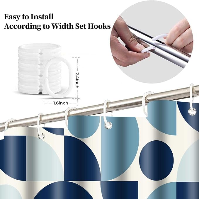 Vintage Blue Mid Century Modern Shower Curtain Boho Abstract Geometric Art Shower Curtains for Bathroom Decor 72x72 Inch Colorful Unique Pattern Washable Fabric Bathroom Set with 12 Hooks