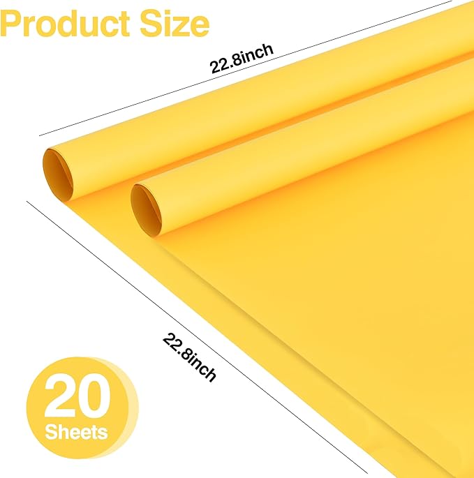 BEISHIDA 20 PCS Yellow Floral Wrapping Paper-Matte Waterproof Flower Wrapping Paper Bouquet for Florist Supplies, DIY Crafts, Gift Packaging, Wedding, Birthday Gift