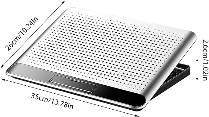 Laptop Cooling Pad – Aluminum Alloy 35x26x2.3cm | Adjustable Computer Cooler Support Quiet Laptop Stand with Fan | Keyboard Phone Tablet Book for Desk Home Workplace Dorm