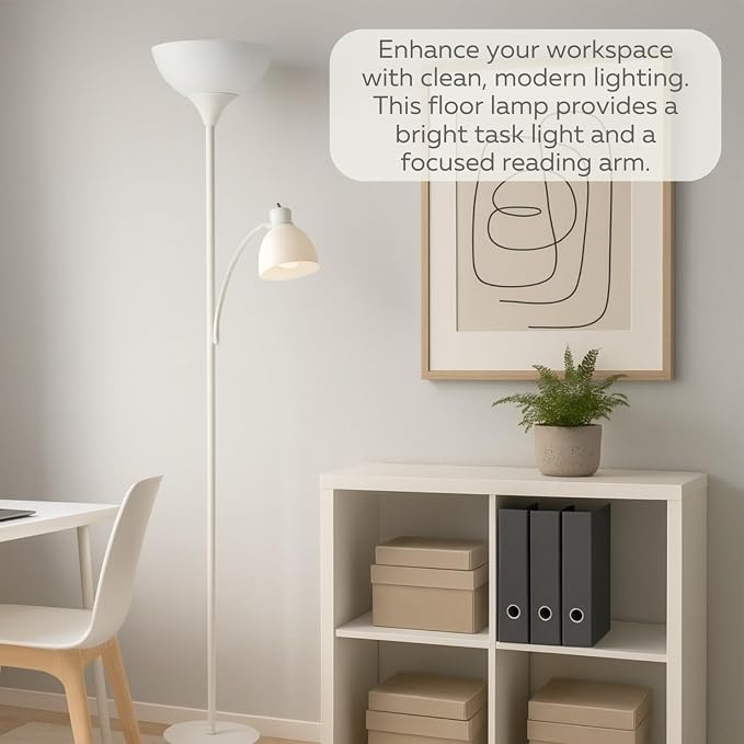 LIGHTACCENTS Floor Lamp with White Plastic Shades, Adjustable Standing Lamp, Reading Light, Head Lamp, Ideal Floor Lamps for Living Room, Measures 12x12x72 inches