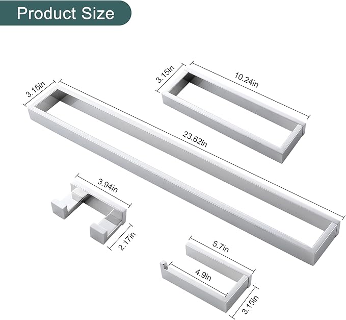 4-Pieces Bathroom Hardware Set, Polished Chrome Towel Bar Set, Wall Mounted Stainless Steel Bathroom Hardware Accessories Set, 23.6 inch