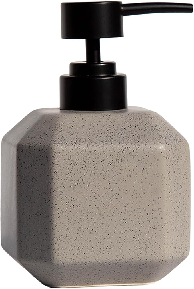 LuxFlowing Elegant Ceramic Soap Dispenser with Pump, Small, Cute and Simple Style, Ideal for Bathroom Hand Soap and Kitchen Dish Soap (Grey)