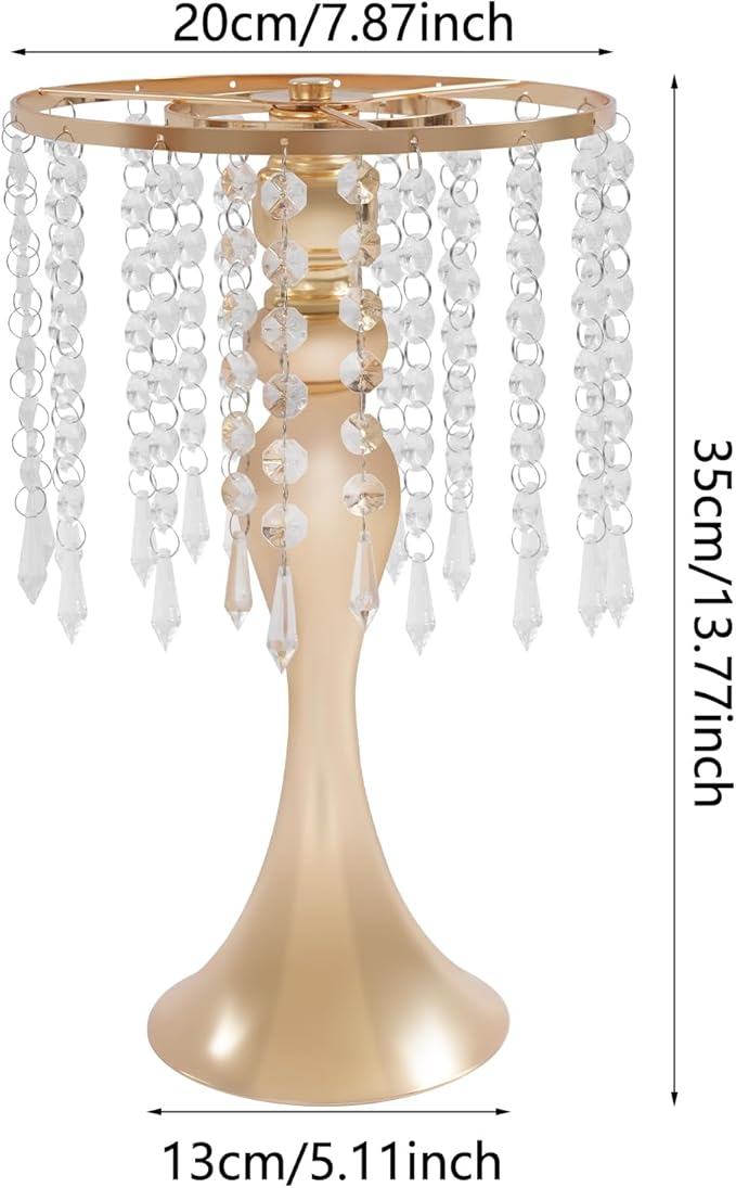 10 Pcs Glam Crystal Flower Stands, Wedding Reception Decorations with Sparkling Crystal Beads Table Center Display Flower Arrangement Flower Stand Metal Vase for Event Decor (Gold, Height:13.77in)