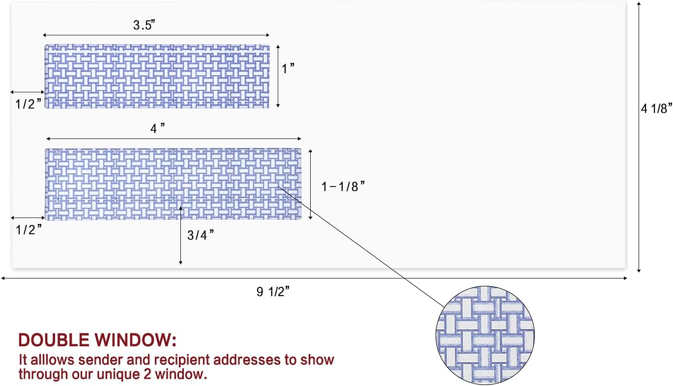 500 Pack #10 Double Window Security Envelopes - Ideal for Business Statements & Invoices | 4-1/8 x 9-1/2 - White - 24 LB