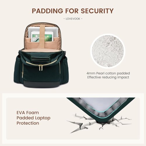 LOVEVOOK Laptop Backpack - Waterproof Travel Bag for 18-Inch Laptops | Large Capacity, Dark Green
