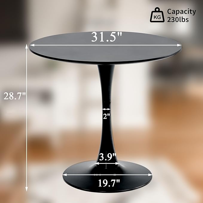 Black Round Dining Table 31.5" Tulip Dining Room Tables Kitchen Dinner Circle Table 2-4 People with MDF Tables Top Mid-Century Small Social Tables for Break, Dining, Living Room, Cafe, Lobby