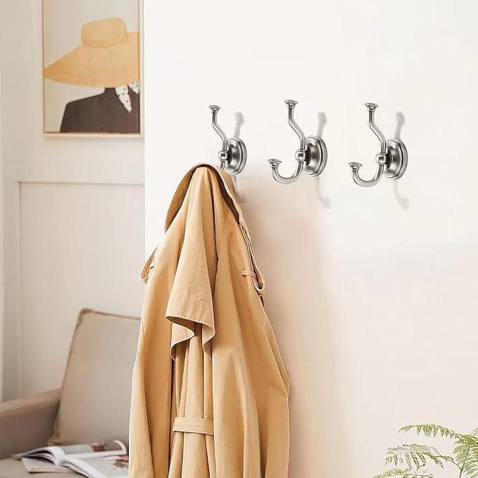 khtumeware 1 Pack 4-1/2 inch Zinc Alloy Vintage Wall Brushed Satin Nickel Large Coat Hooks Suitable for Tile, Wood Board, Glass Walls, Bathroom, Entrance Hall, Kitchen, Multi-Functional Robe Hooks